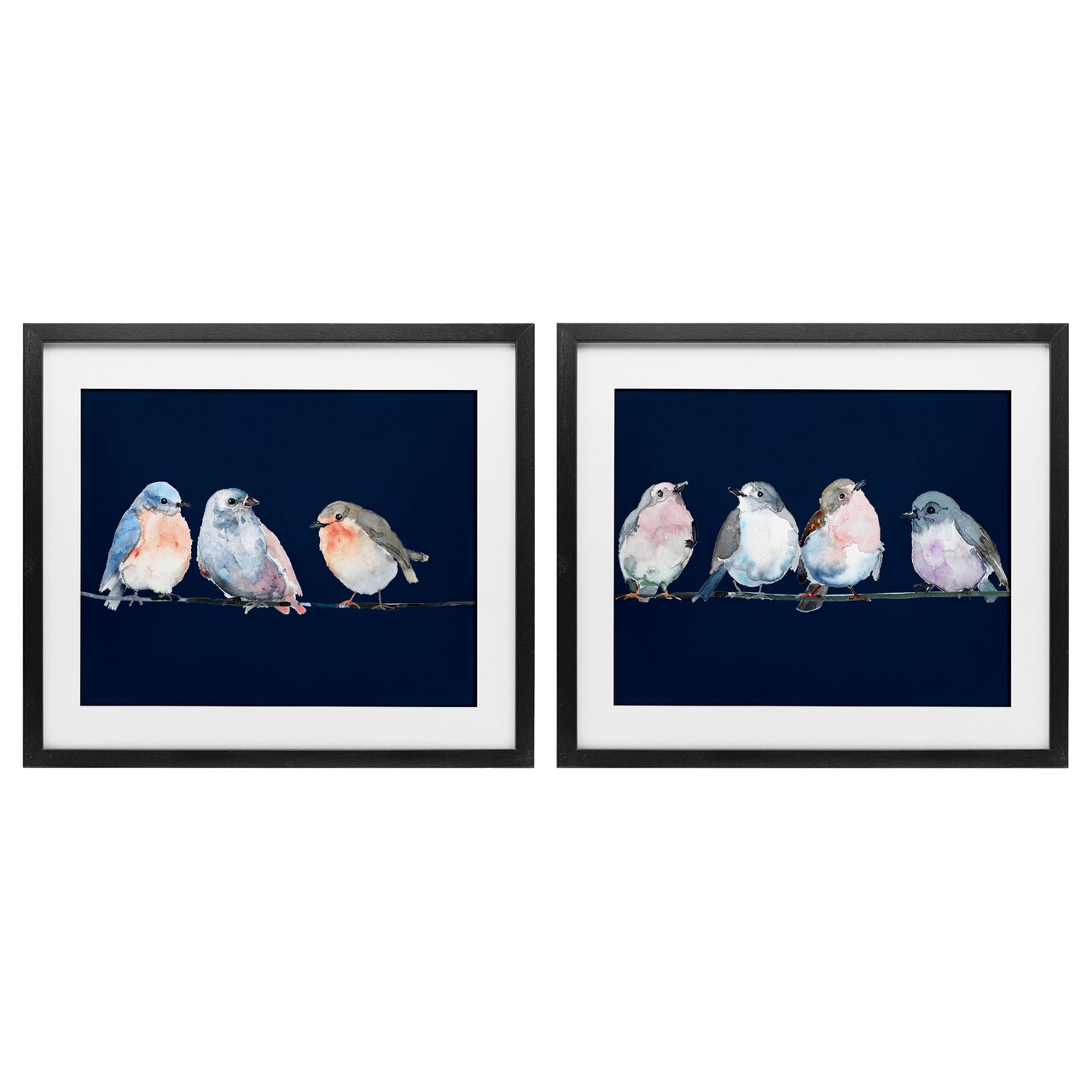 Stupell Industries Perched Navy Toned Birds 2pc Framed Print Under Glass Set, design by Lorenzo Collective